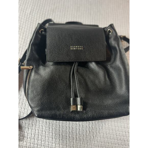 Barneys New York Black Leather Backpack Drawstring Flap Gold Hardware Lettering - Picture 12 of 16